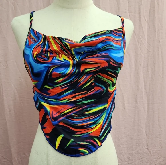 SHEIN BAE Tie Backless Marble Print Halter Top-(X-Small) - Picture 4 of 9